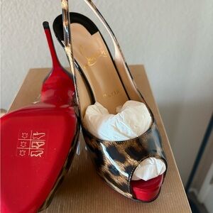 Christian Louboutin Leopard Print Peep-Toe Heels